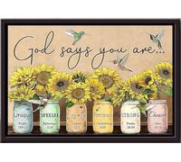 YAASIMOULE Póster enmarcado en lienzo mate con el texto Girasol Dios dice que eres especial, preciosa, fuerte y elegida.