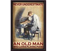 YAASIMOULE Póster enmarcado en lienzo mate con el texto Nunca subestimes a un anciano que ama tocar el piano
