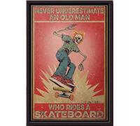 YAASIMOULE Póster enmarcado en lienzo mate con la frase Nunca subestimes a un anciano que monta en patineta.