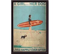 YAASIMOULE Póster enmarcado en lienzo mate con la frase Una chica y su perro vivieron felices para siempre.