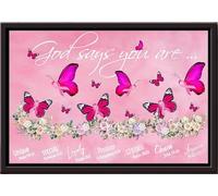 YAASIMOULE Póster enmarcado en lienzo mate con lazo de mariposa rosa que dice Dios dice que eres especial, preciosa, fuerte y elegida.