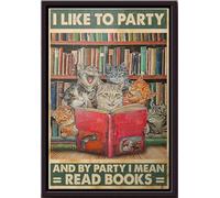YAASIMOULE Póster enmarcado en lienzo mate con texto Gato, me gusta la fiesta y, por cierto, leer libros