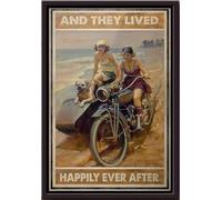 YAASIMOULE Póster enmarcado en lienzo mate de Biker Dog y vivieron felices para siempre