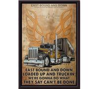 YAASIMOULE Póster enmarcado en lienzo mate de Camionero rumbo al este y hacia abajo cargado con camiones que van a hacer lo que dicen que no se puede hacer.