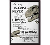 YAASIMOULE Póster enmarcado en lienzo mate de Dinosaurios para mi hijo: Nunca olvides que te amo, mamá