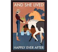YAASIMOULE Póster enmarcado en lienzo mate de La chica ecuestre y ella vivieron felices para siempre