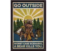YAASIMOULE Póster enmarcado en lienzo mate de Sunburst Camp: Sal al exterior: El peor escenario posible: Un oso te mata.