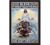 YAASIMOULE Póster enmarcado en lienzo mate Dios bendiga a los bomberos y manténgalos a salvo