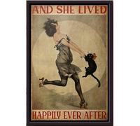 YAASIMOULE Póster enmarcado en lienzo mate El gato negro y ella vivieron felices para siempre