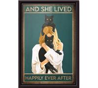 YAASIMOULE Póster enmarcado en lienzo mate El gato y ella vivieron felices para siempre