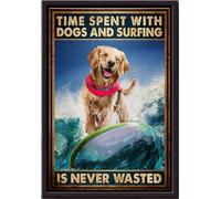 YAASIMOULE Póster enmarcado en lienzo mate El tiempo pasado con perros dorados y surfeando nunca es desperdiciado