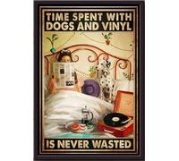 YAASIMOULE Póster enmarcado en lienzo mate El tiempo pasado con perros y vinilo nunca se desperdicia