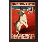 YAASIMOULE Póster enmarcado en lienzo mate El tiempo pasado con perros y voleibol nunca es desperdiciado