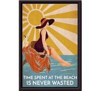 YAASIMOULE Póster enmarcado en lienzo mate El tiempo pasado en la playa nunca es un desperdicio de Sunburst Dog