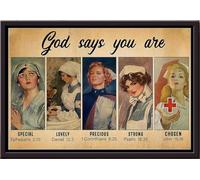 YAASIMOULE Póster enmarcado en lienzo mate Enfermera Dios dice que eres especial, preciosa, fuerte y elegida.