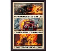 YAASIMOULE Póster enmarcado en lienzo mate Hot Rod On Fire It's My Life Passion For Me