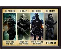 YAASIMOULE Póster enmarcado en lienzo mate Policía antiterrorista, sé fuerte, valiente, humilde y rudo.