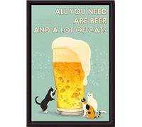 YAASIMOULE Póster enmarcado en lienzo mate Todo lo que necesitas son cerveza y muchos gatos