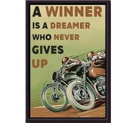 YAASIMOULE Póster enmarcado en lienzo mate Un ganador es un soñador que nunca se rinde de Racing Motorcycle