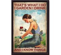 YAASIMOULE Póster Eso es lo que hago en el jardín, beber y saber cosas para regalo de jardinero, decoración de granja, lienzo enmarcado.