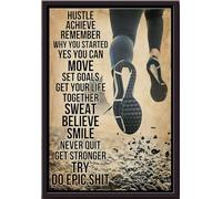 YAASIMOULE Póster inspirador enmarcado en lienzo mate que dice Correr, ajetrear, lograr, recordar por qué empezaste, nunca te rindas, hacerte más fuerte.