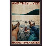 YAASIMOULE Póster Pareja de vino y vivieron felices para siempre enmarcado en lienzo mate