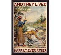 YAASIMOULE Póster Pescando y vivieron felices para siempre enmarcado en lienzo mate