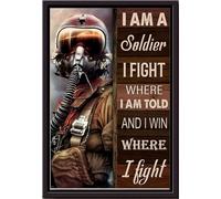 YAASIMOULE Póster Soy un soldado, lucha y gana, arte de pared de guerra, regalo para veteranos de Falcon Branches, impresiones en lienzo mate enmarcadas.