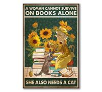 YAASIMOULE Póster Una mujer no puede sobrevivir solo con libros; también necesita un gato. Decoración de pared.