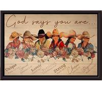 YAASIMOULE Póster Vaquera Dios dice que eres única, especial, encantadora, preciosa, fuerte, elegida, perdonada, enmarcado en lienzo mate.