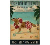 YAASIMOULE Póster vintage de Golden Retriever club natación perro decoración pared