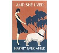 YAASIMOULE Póster vintage de los Grandes Pirineos y su vida feliz para siempre decoración pared.