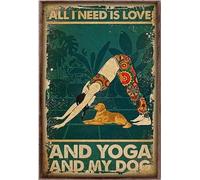 YAASIMOULE Póster vintage de Todo lo que necesito es amor y yoga. Mi perro, cachorro yogui, mascota.