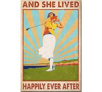 YAASIMOULE Póster vintage Ella jugó al golf y vivió feliz para siempre, lienzo, galería, envuelto, enmarcado, idea de regalo
