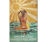 YAASIMOULE Póster vintage Ella va a surfear y vivió feliz para siempre, lienzo, galería, envuelto, enmarcado, idea de regalo