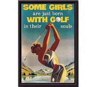 YAASIMOULE Póster vintage enmarcado en lienzo mate de Algunas chicas nacieron con el golf en el alma.