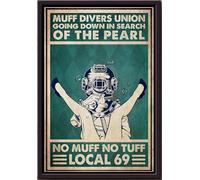 YAASIMOULE Póster vintage enmarcado en lienzo mate del sindicato Muff Divers Local 69