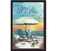 YAASIMOULE Póster vintage enmarcado en lienzo mate Tú y yo, tenemos a esta pareja en la playa por la tarde.