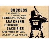 YAASIMOULE Póster y lienzo de béisbol personalizado: El éxito no es casualidad, cita motivacional, arte de pared con nombre y número personalizados, decoración del hogar para hijo o hijo.