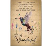 YAASIMOULE Póster y lienzo de colibrí: ¡Qué mundo tan maravilloso! Flores que veo, árboles de rosas rojas y verdes, arte de pared rústico vintage, decoración del hogar.