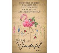 YAASIMOULE Póster y lienzo de flamencos: ¡Qué mundo tan maravilloso! Flores que veo, árboles de rosas rojas y verdes, arte de pared rústico vintage, decoración del hogar.