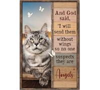YAASIMOULE Póster y lienzo de Maine Coon: Y Dios dijo que son ángeles, arte de pared, decoración del hogar, regalo de cumpleaños para el Día de la Madre, para amantes de los gatos, dueñas
