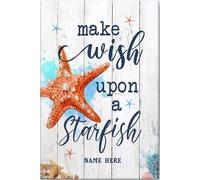 YAASIMOULE Póster y lienzo de playa personalizado: Pide un deseo sobre una estrella de mar, concha marina inspiradora, arte de pared oceánico, nombre personalizado, decoración del hogar para mujeres