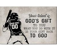 YAASIMOULE Póster y lienzo de sóftbol personalizado: Tu talento es un regalo de Dios. Arte de pared con nombre y número personalizados. Decoración del hogar para hijas y niñas de mamá y papá.