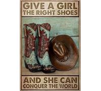 YAASIMOULE Póster y lienzo de vaquera: Dale a una chica los zapatos adecuados para que pueda conquistar el mundo. Arte de pared, decoración del hogar para mujeres.