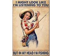 YAASIMOULE Puede que parezca que te estoy escuchando, pero en mi cabeza estoy pescando. Póster en lienzo, galería, envuelto, enmarcado, idea de regalo.