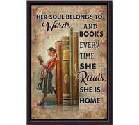 YAASIMOULE Su alma pertenece a las palabras y al libro. Cada vez que lee, es en casa. Póster de chica leyendo en lienzo mate enmarcado.
