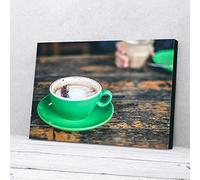 YAASIMOULE Taza de cerámica verde con impresiones en lienzo para amantes del café capuchino. Arte de pared.