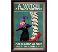 YAASIMOULE Una bruja no puede sobrevivir solo con magia. También necesita gatos. Póster enmarcado en lienzo mate.