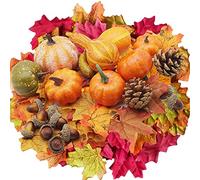 YAAVAAW 120 Piezas Calabazas Artificiales Decoracion Otoño Halloween,Traje de Decoración Mesa Interior Exterior Hojas de Arce Calabaza Bellotas Conos de Pino para Acción de Gracias,Navidad,Fiesta